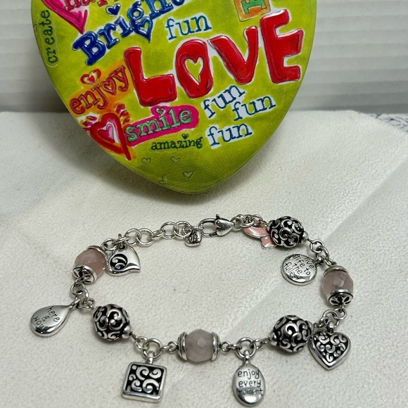 Brighton Jewelry - Brighton Power of Pink 2007 Charm Bracelet Silver Plated 9" & Small Tin